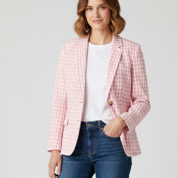Talbots Jackets & Blazers - Talbots Pink & White Gingham Blazer - Size 12